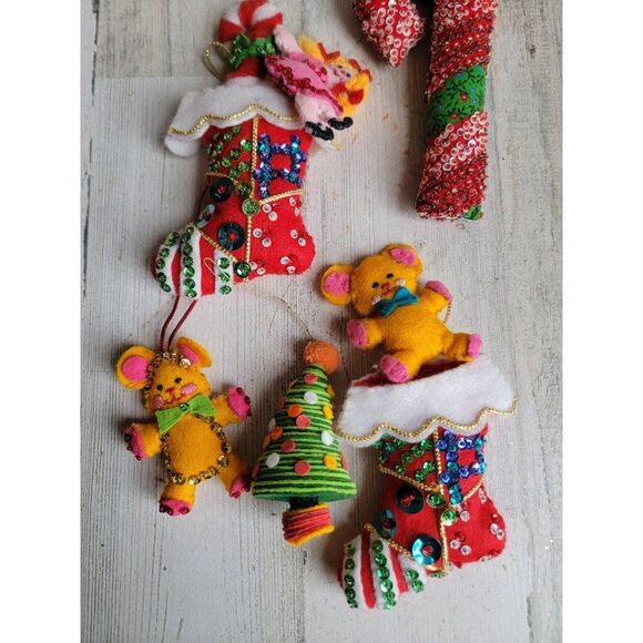 Vintage plush stocking Teddy Bear tree candy cane set ornament Xmas - Picture 2 of 8